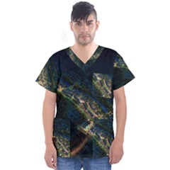 Commercial Street Night View Men s V-neck Scrub Top