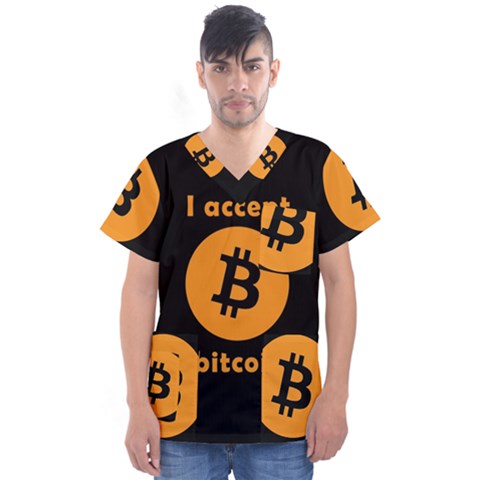 I Accept Bitcoin Men s V-neck Scrub Top by Valentinaart