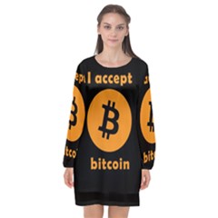 I accept bitcoin Long Sleeve Chiffon Shift Dress 