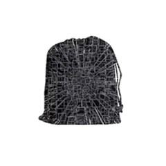 Black Abstract Structure Pattern Drawstring Pouches (medium) 