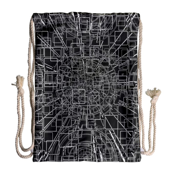 Black Abstract Structure Pattern Drawstring Bag (Large)