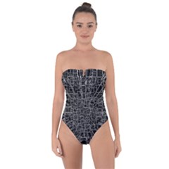 Black Abstract Structure Pattern Tie Back One Piece Swimsuit
