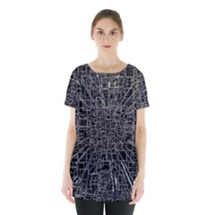 Black Abstract Structure Pattern Skirt Hem Sports Top by BangZart