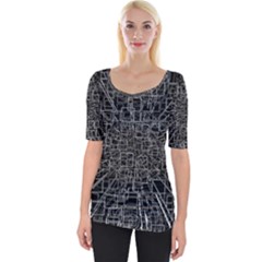 Black Abstract Structure Pattern Wide Neckline Tee