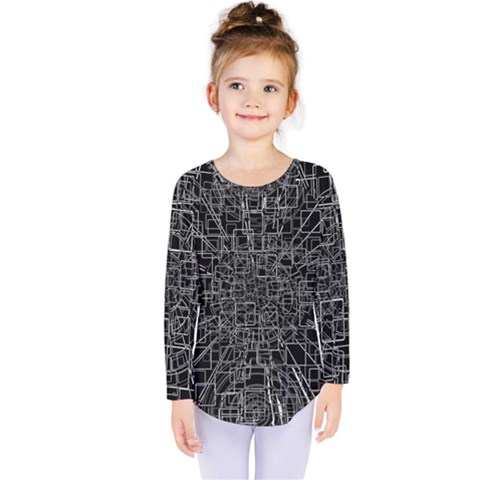 Black Abstract Structure Pattern Kids  Long Sleeve Tee by BangZart