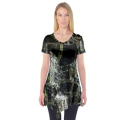 Water Waterfall Nature Splash Flow Short Sleeve Tunic  by BangZart