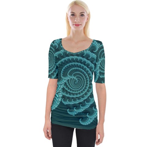 Fractals Form Pattern Abstract Wide Neckline Tee by BangZart