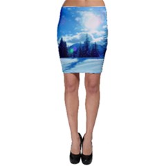 Ski Holidays Landscape Blue Bodycon Skirt