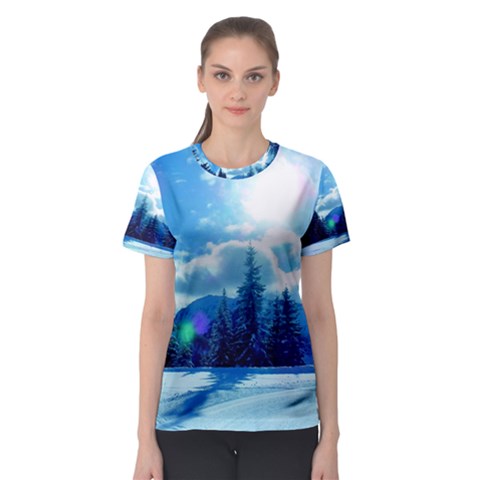 Ski Holidays Landscape Blue Women s Sport Mesh Tee by BangZart