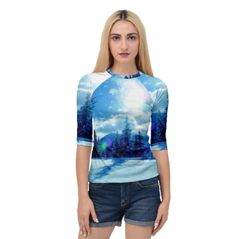 Ski Holidays Landscape Blue Quarter Sleeve Raglan Tee by BangZart