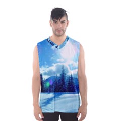 Ski Holidays Landscape Blue Men s Basketball Tank Top