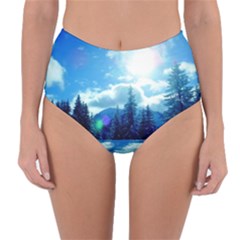 Ski Holidays Landscape Blue Reversible High-waist Bikini Bottoms by BangZart