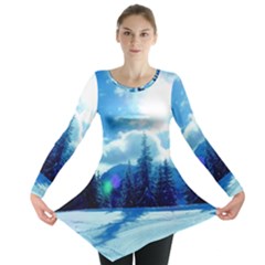 Ski Holidays Landscape Blue Long Sleeve Tunic 