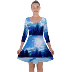 Ski Holidays Landscape Blue Quarter Sleeve Skater Dress by BangZart