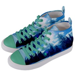 Ski Holidays Landscape Blue Women s Mid-top Canvas Sneakers