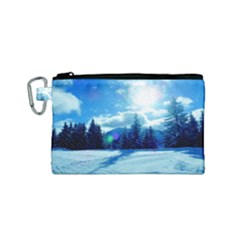Ski Holidays Landscape Blue Canvas Cosmetic Bag (small)