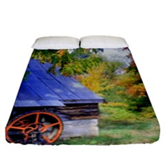 Landscape Blue Shed Scenery Wood Fitted Sheet (queen Size)