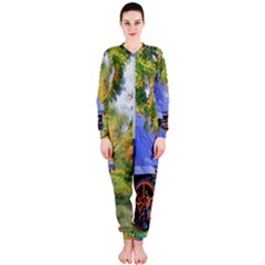 Landscape Blue Shed Scenery Wood Onepiece Jumpsuit (ladies) 