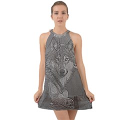 Wolf Forest Animals Halter Tie Back Chiffon Dress