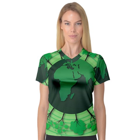 Earth Forest Forestry Lush Green V-neck Sport Mesh Tee by BangZart