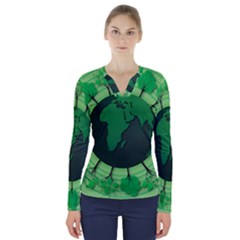 Earth Forest Forestry Lush Green V-neck Long Sleeve Top