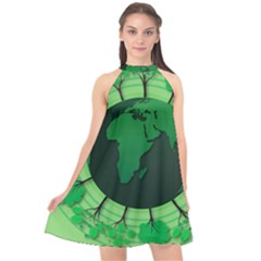 Earth Forest Forestry Lush Green Halter Neckline Chiffon Dress  by BangZart