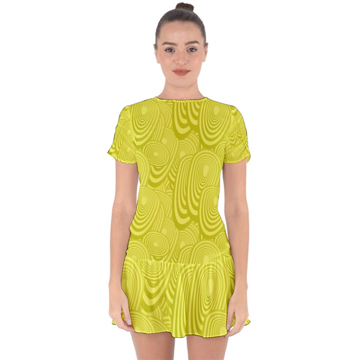 Yellow Oval Ellipse Egg Elliptical Drop Hem Mini Chiffon Dress