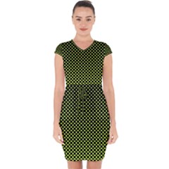 Pattern Halftone Background Dot Capsleeve Drawstring Dress 