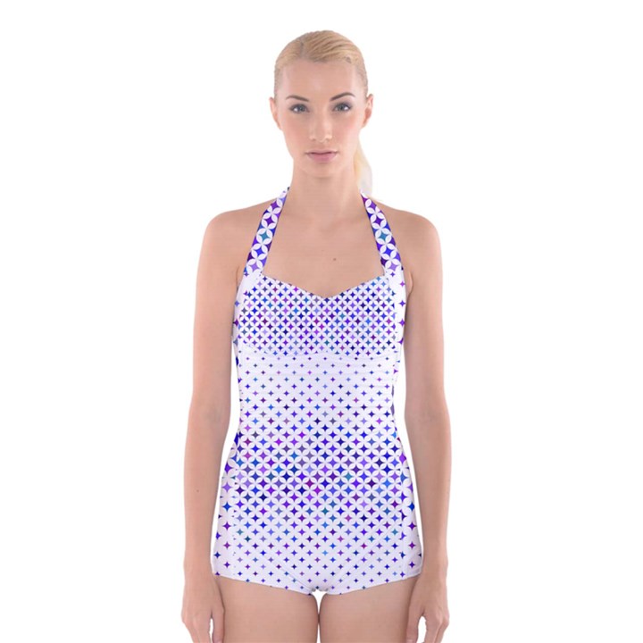 Star Curved Background Geometric Boyleg Halter Swimsuit 