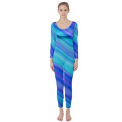 Blue Background Water Design Wave Long Sleeve Catsuit by BangZart