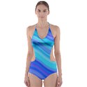 Blue Background Water Design Wave Cut-Out One Piece Swimsuit View1