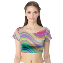 Wave Background Happy Design Short Sleeve Crop Top