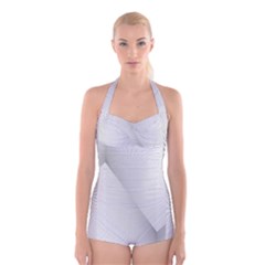 Background Pattern Stripe Boyleg Halter Swimsuit 