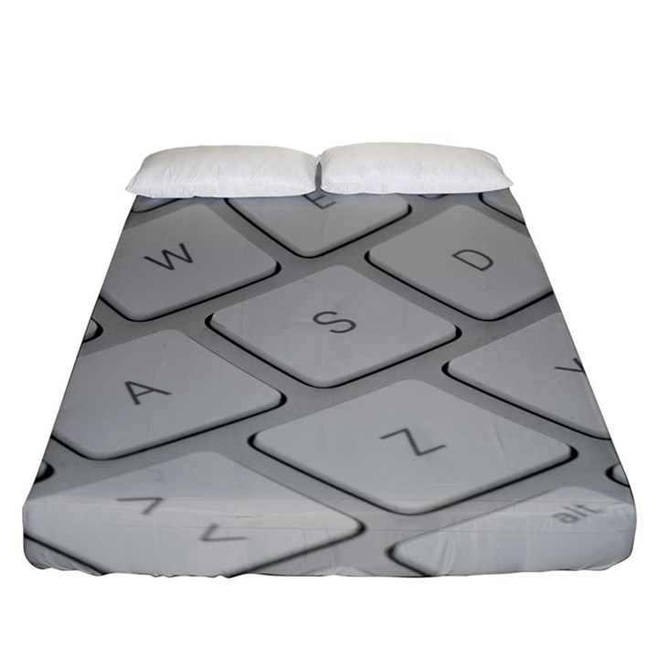 Keyboard Letters Key Print White Fitted Sheet (California King Size)