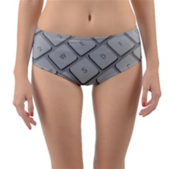 Keyboard Letters Key Print White Reversible Mid-waist Bikini Bottoms