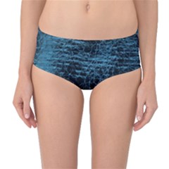 Blue Black Shiny Fabric Pattern Mid-waist Bikini Bottoms