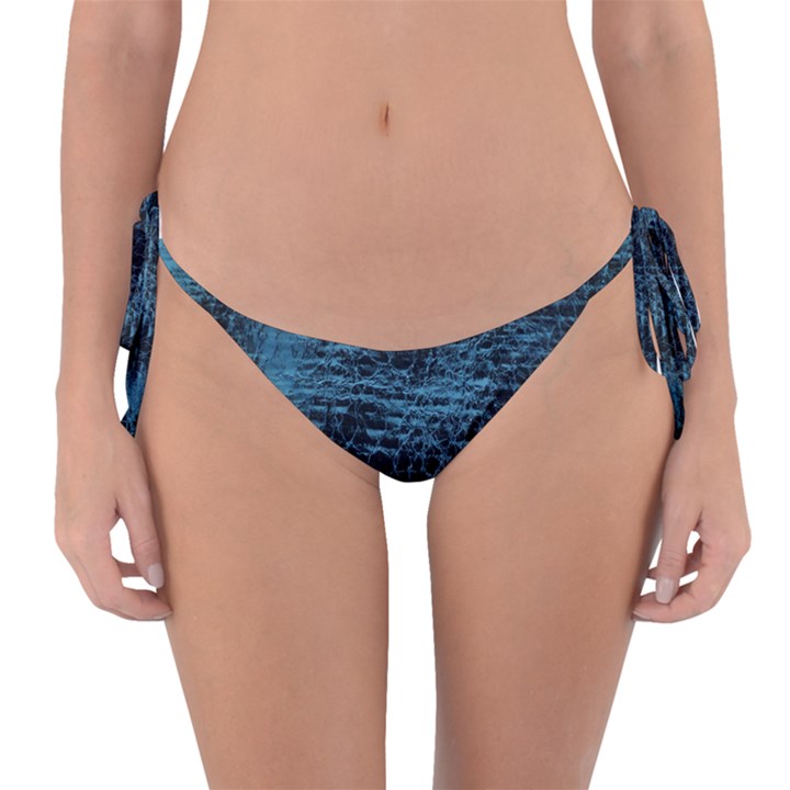 Blue Black Shiny Fabric Pattern Reversible Bikini Bottom