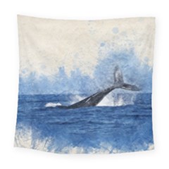 Whale Watercolor Sea Square Tapestry (large)