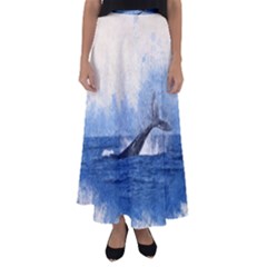 Whale Watercolor Sea Flared Maxi Skirt by BangZart