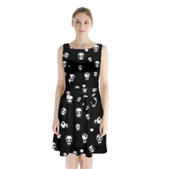 Panda Pattern Sleeveless Waist Tie Chiffon Dress by Valentinaart