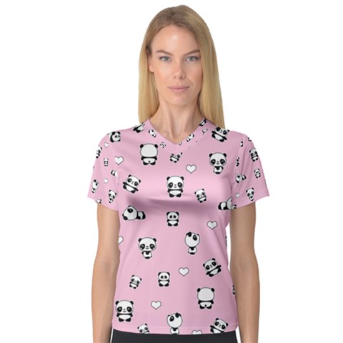 Panda Pattern V-neck Sport Mesh Tee by Valentinaart