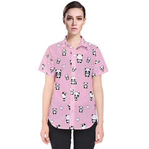 Panda Pattern Women s Short Sleeve Shirt by Valentinaart