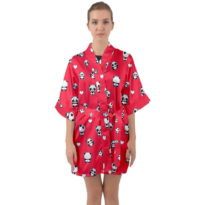 Panda pattern Quarter Sleeve Kimono Robe