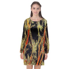 Artistic Effect Fractal Forest Background Long Sleeve Chiffon Shift Dress 