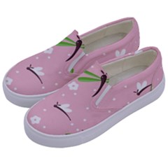 Dragonfly And White Flowers Pattern Kids  Canvas Slip Ons by Bigfootshirtshop