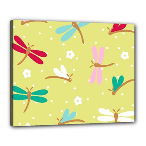 Colorful Dragonflies And White Flowers Pattern Canvas 20  X 16  by Bigfootshirtshop