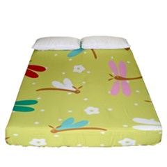 Colorful Dragonflies And White Flowers Pattern Fitted Sheet (california King Size)