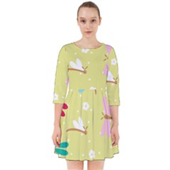 Colorful Dragonflies And White Flowers Pattern Smock Dress by Bigfootshirtshop