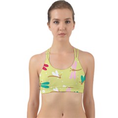 Colorful Dragonflies And White Flowers Pattern Back Web Sports Bra by Bigfootshirtshop