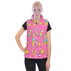 Summer Ice Creams Flavors Pattern Women s Button Up Puffer Vest by Bigfootshirtshop